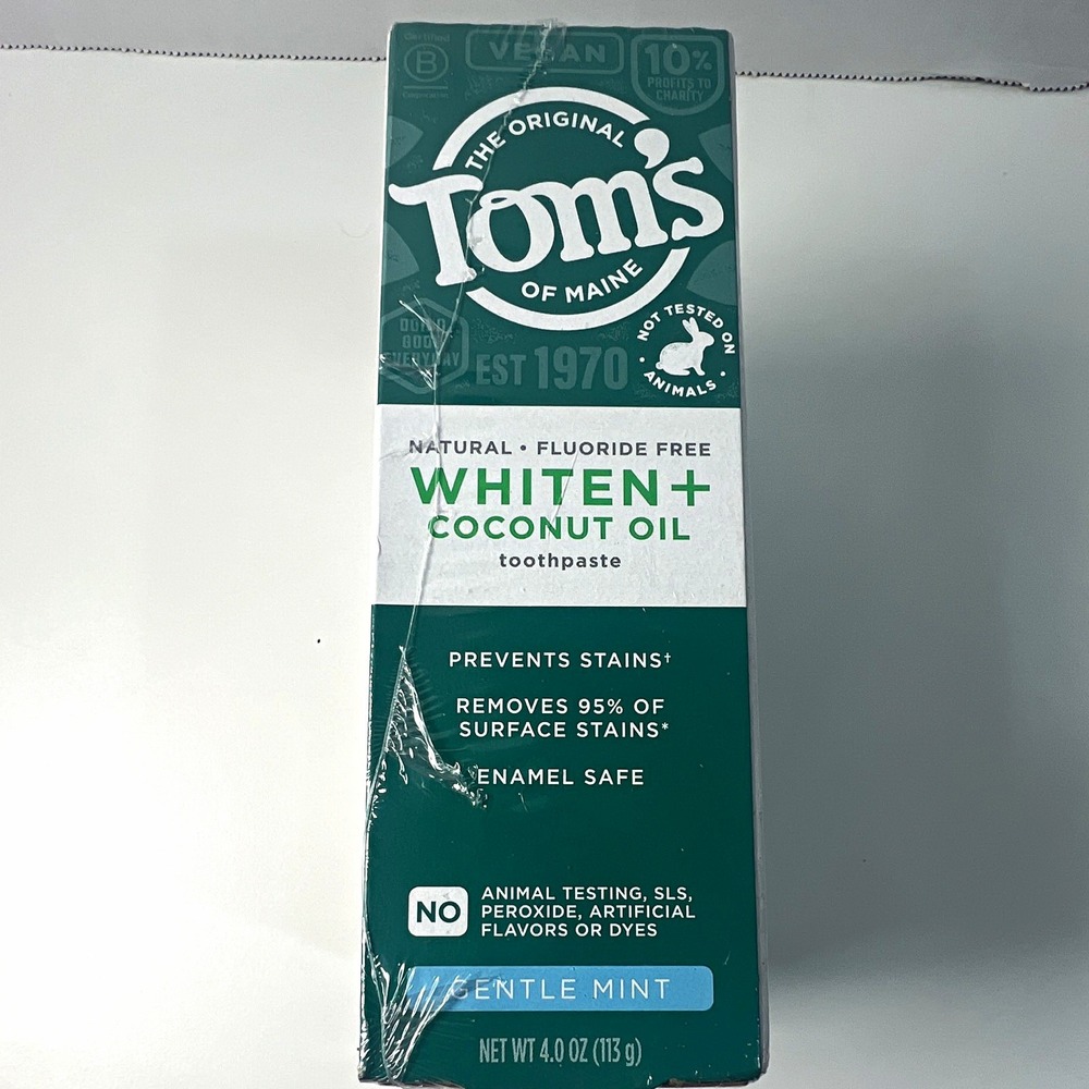 Tom's of Maine WHITEN+ Coconut Oil Gentle Mint 4 oz 3-Pack Exp 05/28